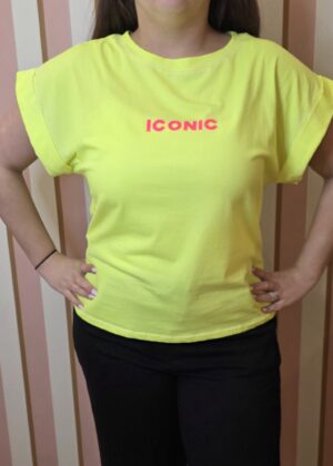 Tee-shirt iconic villes dans le dos jaune et rose fluo
