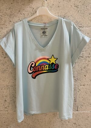 Tee-shirt April Vintage conasse bleu clair arc en ciel