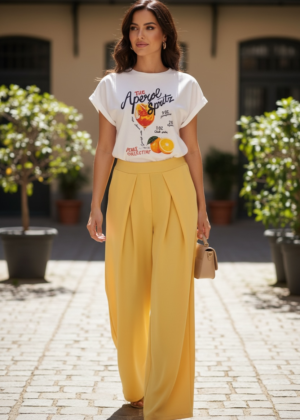 Pantalon poches et pince jaune