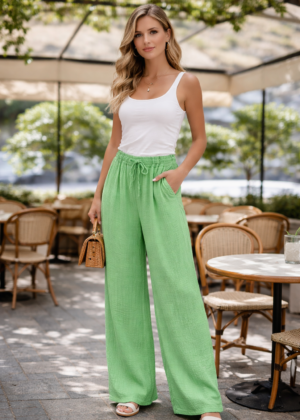 Pantalon gaz de coton vert taille unique