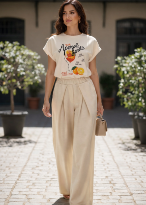 Pantalon poches et pince beige