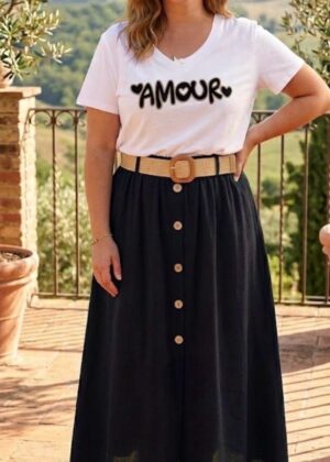 Jupe longue noir avec ceinture et boutons
