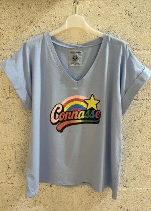 Tee-shirt April Vintage conasse bleu jeans arc en ciel