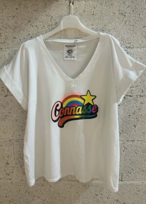 Tee-shirt April Vintage conasse blanc arc en ciel