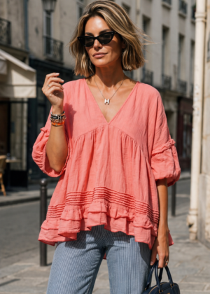 Blouse bohème April Vintage corail oversize