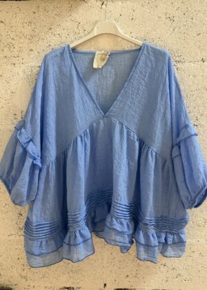 Blouse bohème April Vintage bleu jeans oversize