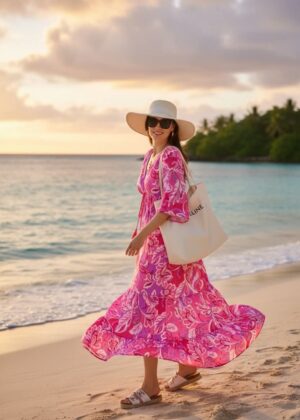 Robe April Vintage petites manches rose et lilas