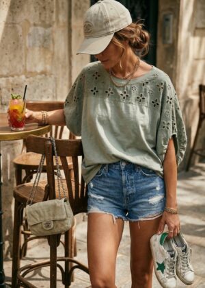 Tee-shirt April Vintage ajouré kaki