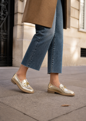Derbies dorées avec boucles ourson sur le dessus