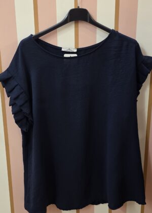 Top bleu marine grande taille manches froufrou