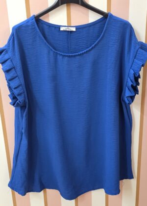 Top bleu roi manches froufrou