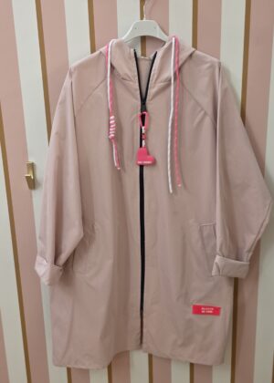 Veste Coupe-Vent parka mi-Longue à Capuche rose et rose fluo