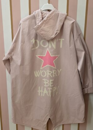 Veste Coupe-Vent parka Longue Femme à Capuche rose clair avec etoile dans le dos