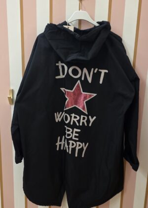 Veste Coupe-Vent parka Longue Femme à Capuche noir avec étoile dans le dos