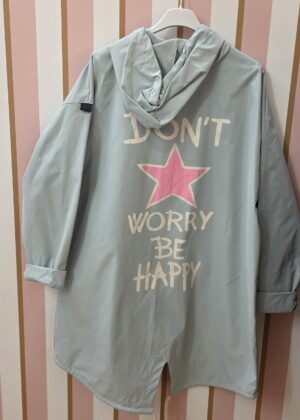 Veste Coupe-Vent parka Longue Femme à Capuche vert menthe avec étoile dans le dos