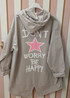 Veste Coupe-Vent parka Longue Femme à Capuche beige avec étoile dans le dos