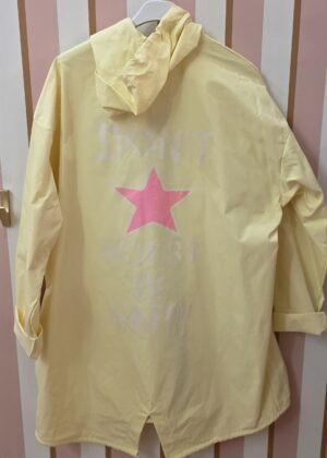 Veste Coupe-Vent parka Longue Femme à Capuche jaune clair avec étoile dans le dos