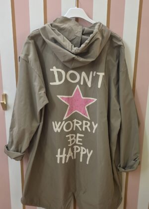 Veste Coupe-Vent parka Longue Femme à Capuche taupe avec étoile dans le dos