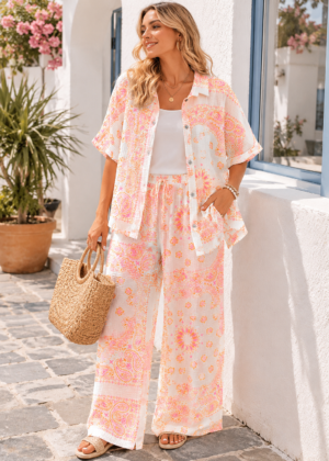 Pantalon grande taille gaze de coton avec imprimé bandana fluo