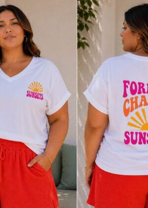 Tee-shirt grande taille blanc et multicolore sunsets