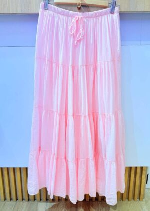 Jupe bohème rose pastel fluide et légère avec doublure, Élastique à la taille