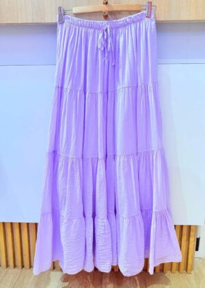 Jupe bohème lilas fluide et légère avec doublure, Élastique à la taille