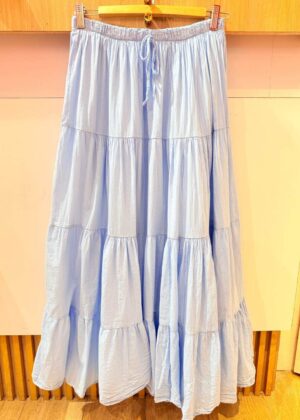 Jupe bohème bleu pastel fluide et légère avec doublure, Élastique à la taille