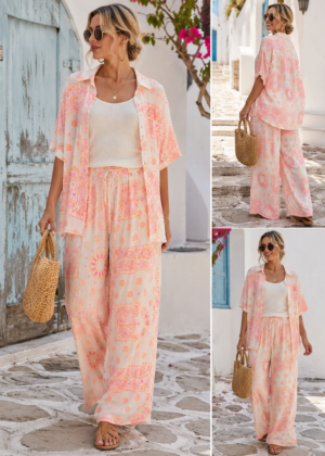 Pantalon gaze de coton avec imprimé bandana fluo