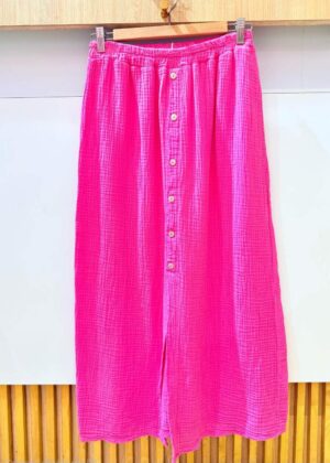 Jupe en gaze de coton fushia avec les boutons devant grande taille