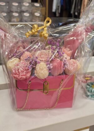 Bouquet de fleurs en bougies parfumées Monoï pêche