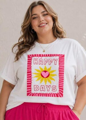 T-shirt Col rond avec imprimé HAPPY DAYS en grande taille