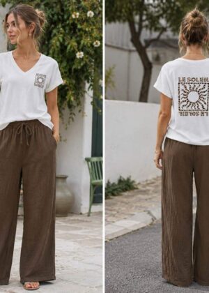 T-shirt col V avec imprimé LE SOLEIL léopard