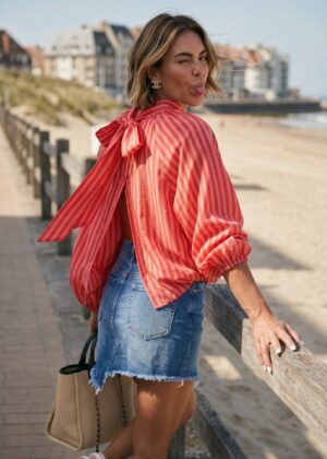Blouse April Vintage dos nu à rayures roses