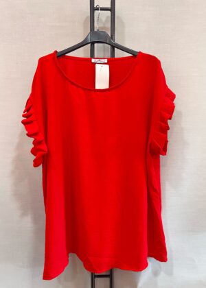 Top rouge manches froufrou belle taille