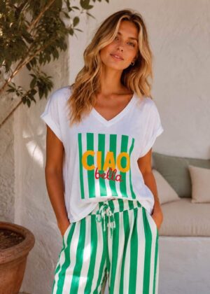 Tee-shirt ciao belle vert et blanc