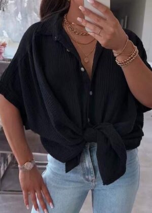 Blouse noir oversize en gaz de coton