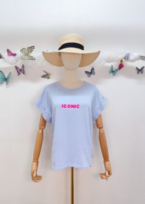 Tee-shirt Iconic bleu clair villes dans le dos fluo