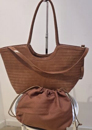 Sac style panier camel avec bandoulière et bourse