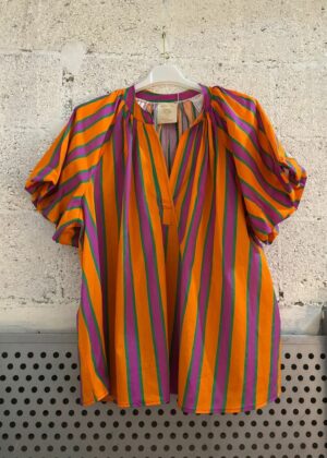 Blouse rayures April Vintage orange rose vert