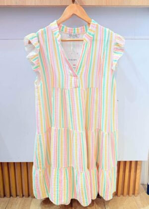 Robe gaze de coton avec imprimé rayures multicolores en grande taille