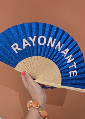 Éventail bleu roi à paillettes rayonnante