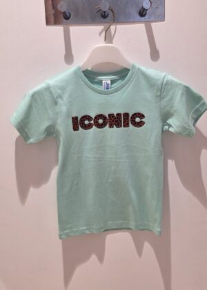Tee-shirt Iconic enfant vert d'eau et léopard villes dans le dos