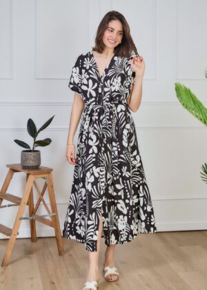 Robe longue April vintage noir et blanc