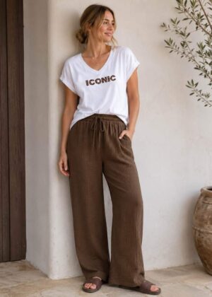 Pantalon gaz de coton marron