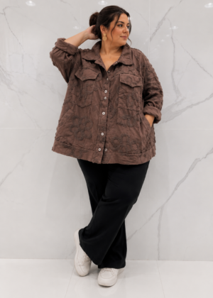 Veste fleurs en relief belle taille marron
