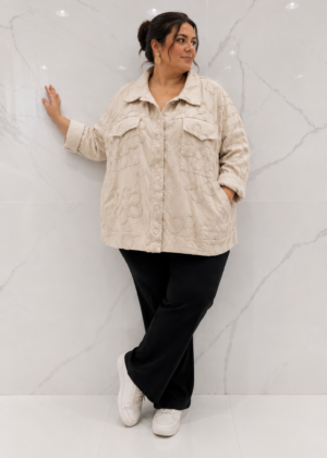 Veste fleurs en relief belle taille beige