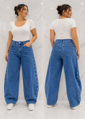 Jeans bleu ballon avec rivets argentés taille xl
