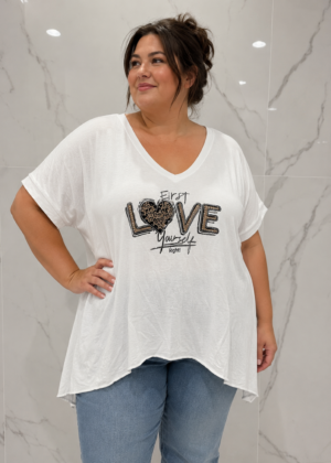 Tunique mi longue grande taille et strass leopard blanc