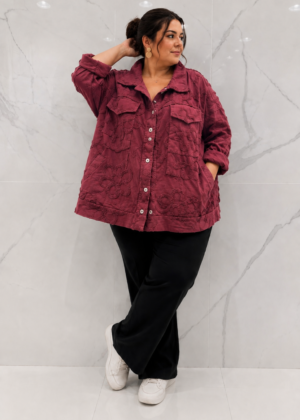 Veste fleurs en relief belle taille bordeaux