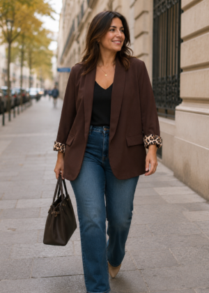 Blazer marron et léopard aux manches grande taille